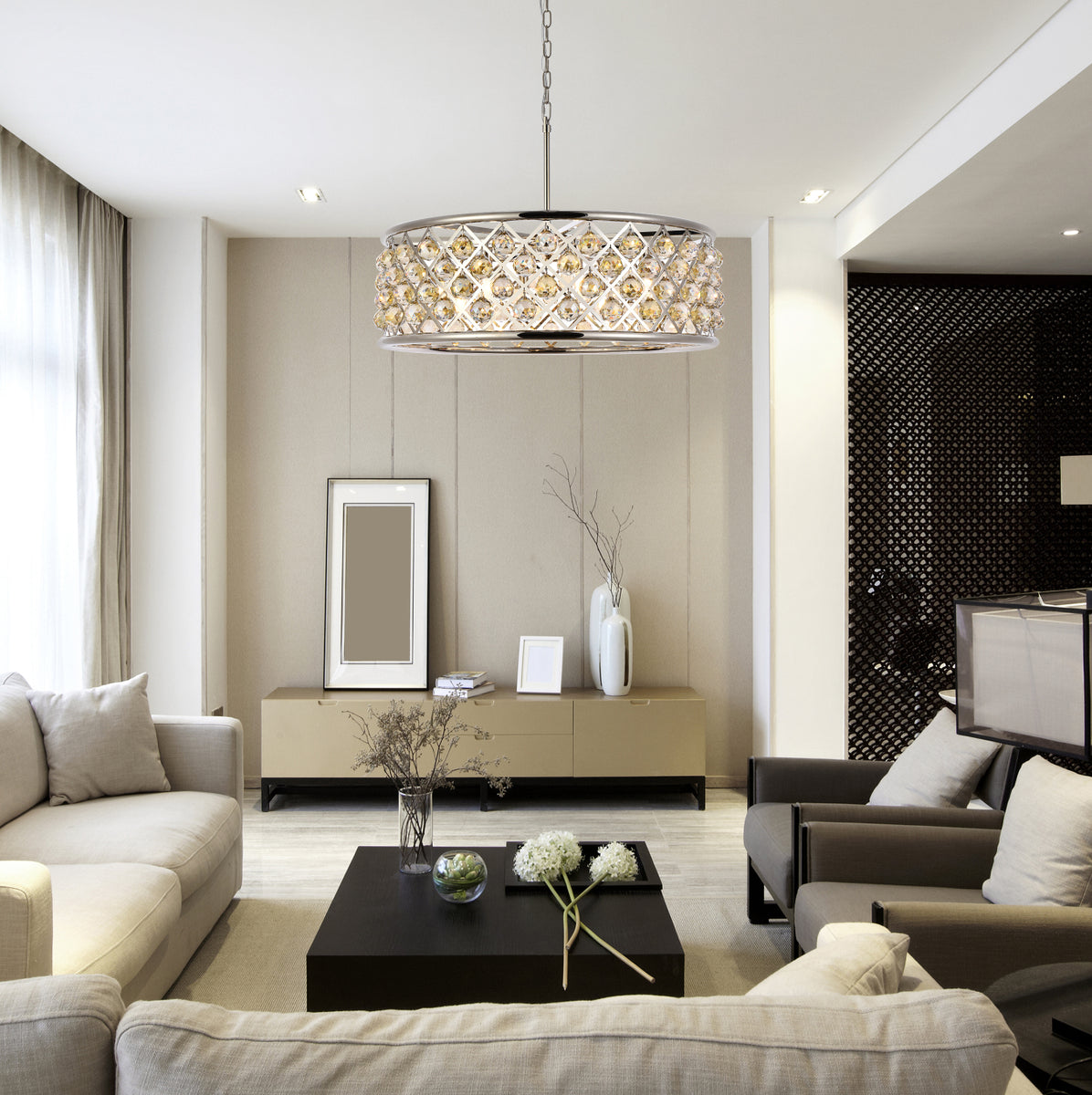 Madison 8 light polished Nickel Chandelier Golden Teak (Smoky) Royal Cut Crystal