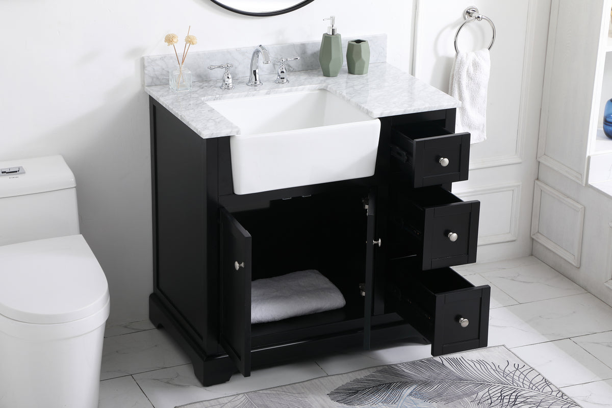 36 inch Single bathroom vanity in black with backsplash