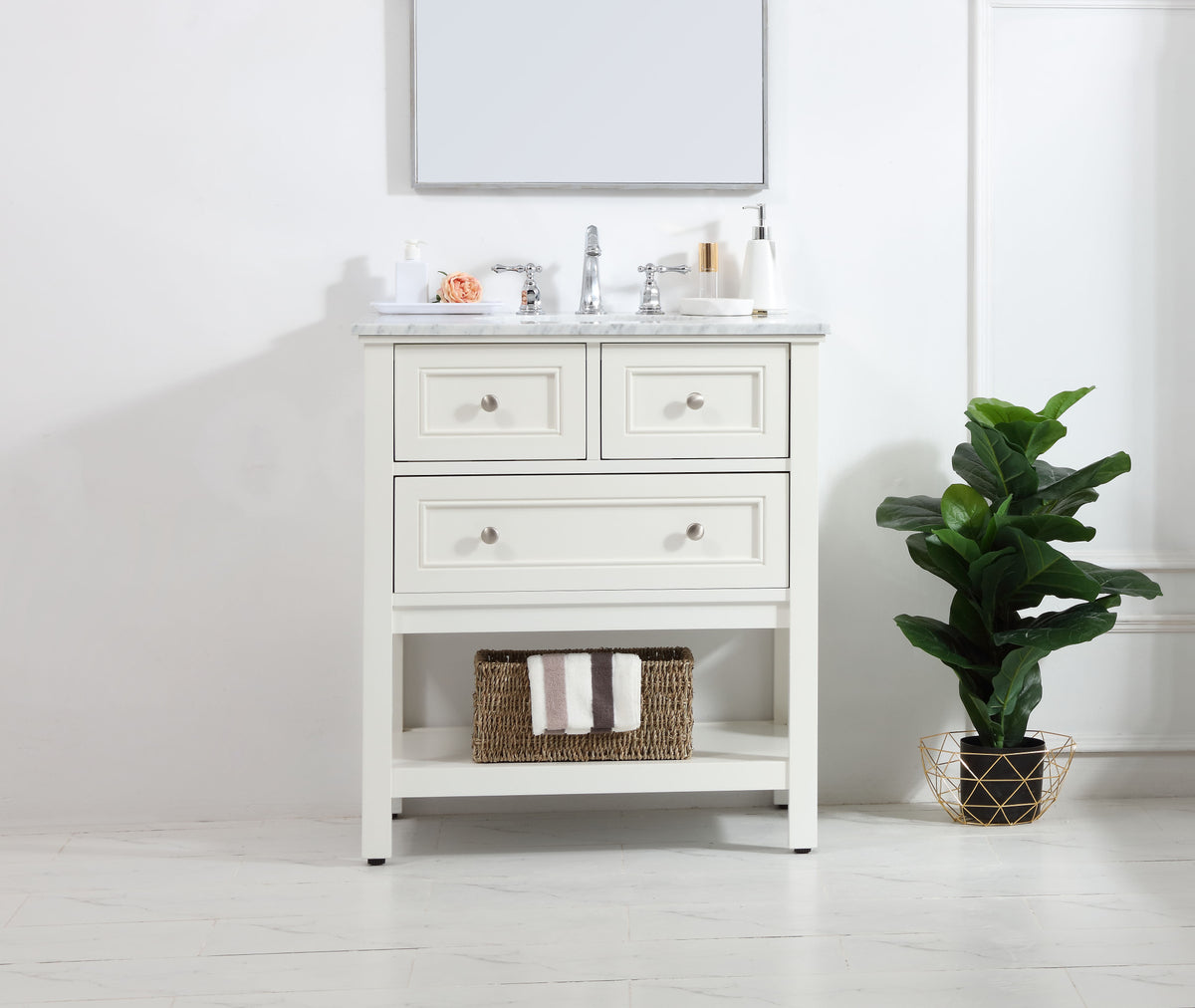 30 in. Single bathroom vanity set in White