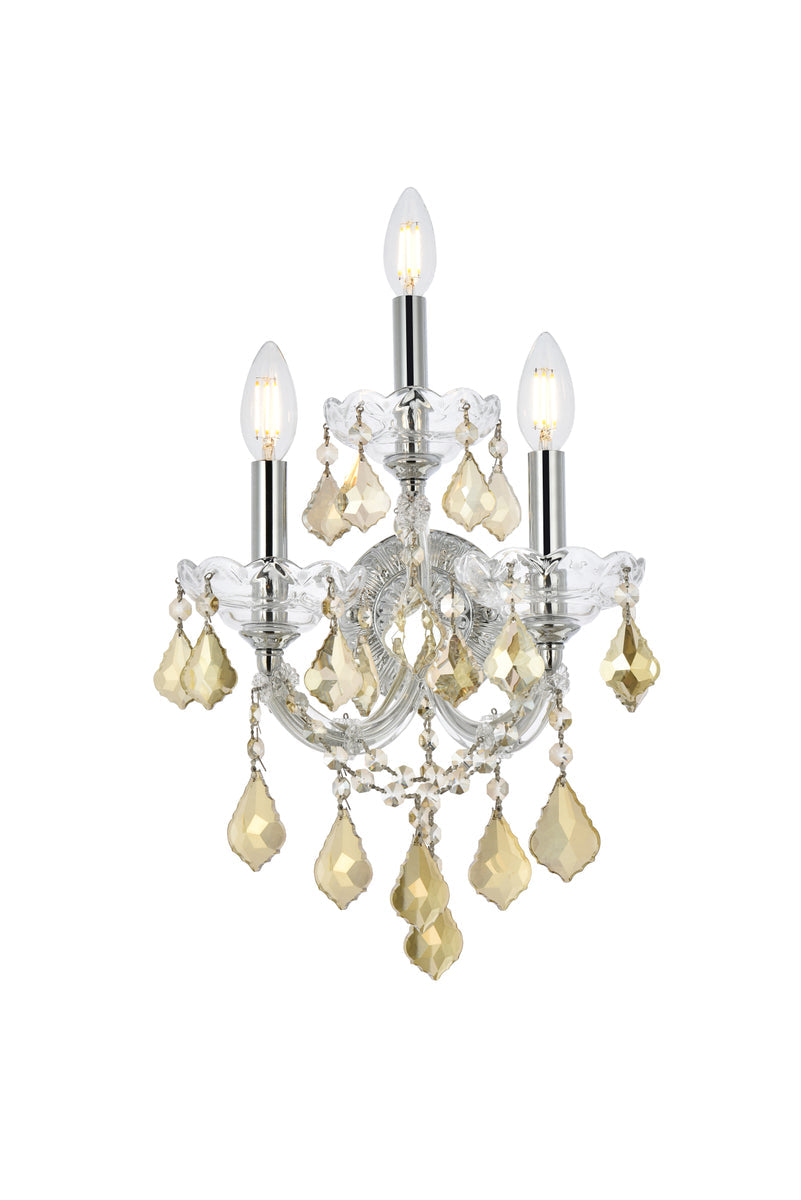 Maria Theresa 3 light Chrome Wall Sconce Golden Teak (Smoky) Royal Cut Crystal