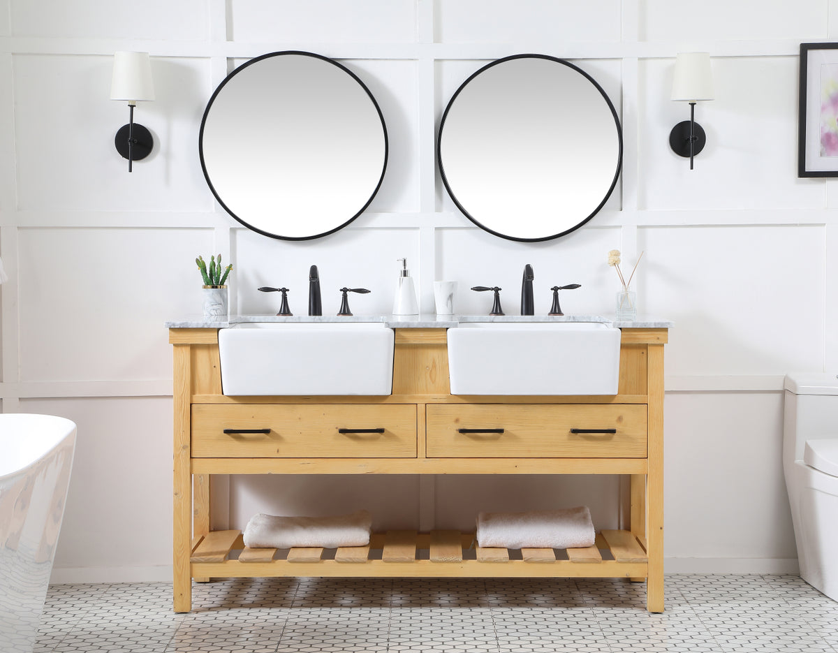 60 inch double bathroom vanity in natural wood