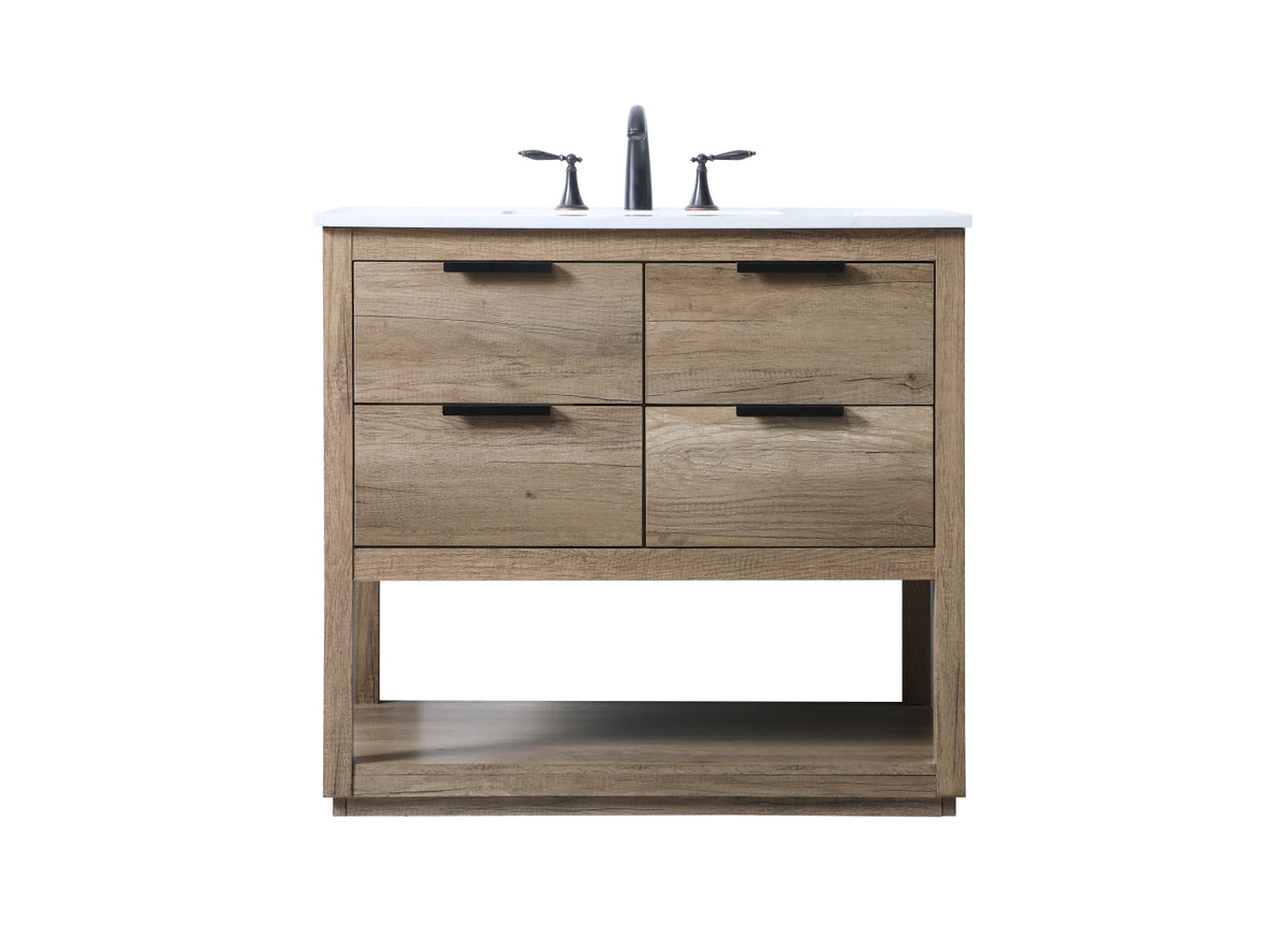 36 Inch SIngle Bathroom Vanity In Natural Oak