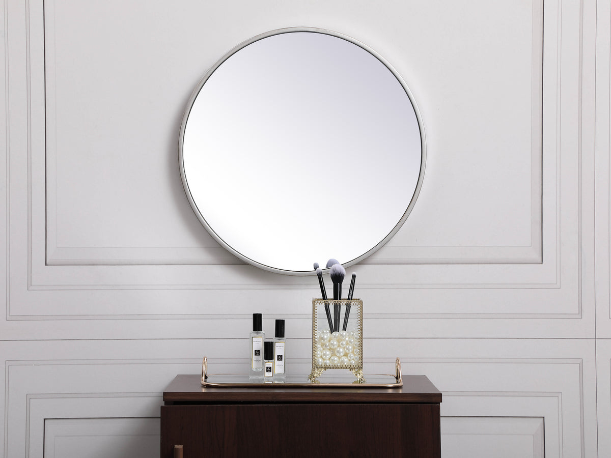 Metal frame round mirror 18 inch in silver