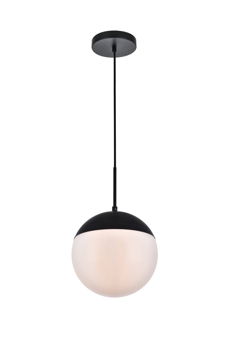 Eclipse 1 Light Black Pendant With Frosted White Glass