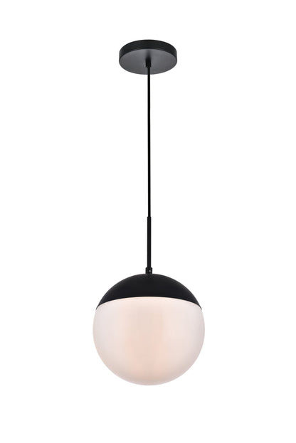 Eclipse 1 Light Black Pendant With Frosted White Glass