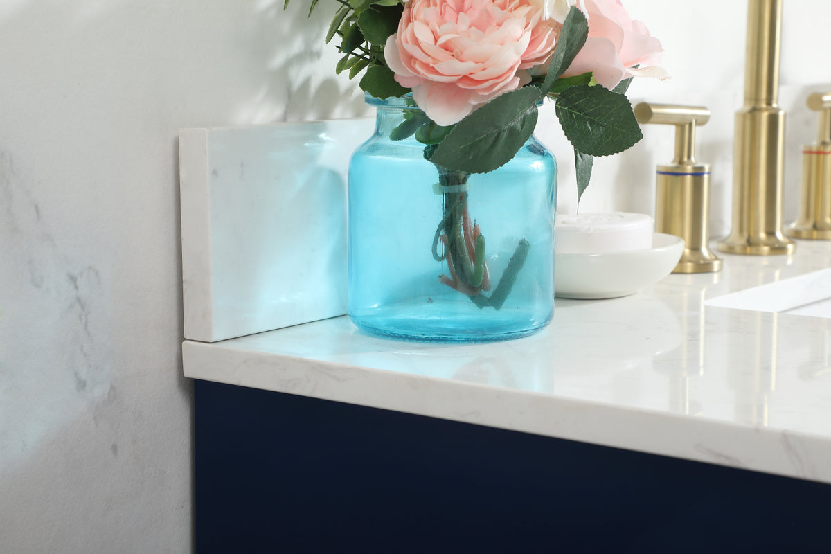 36 inch Single bathroom vanity in blue with backsplash
