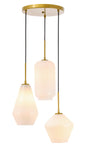 Gene 3 light Brass and Frosted white glass pendant