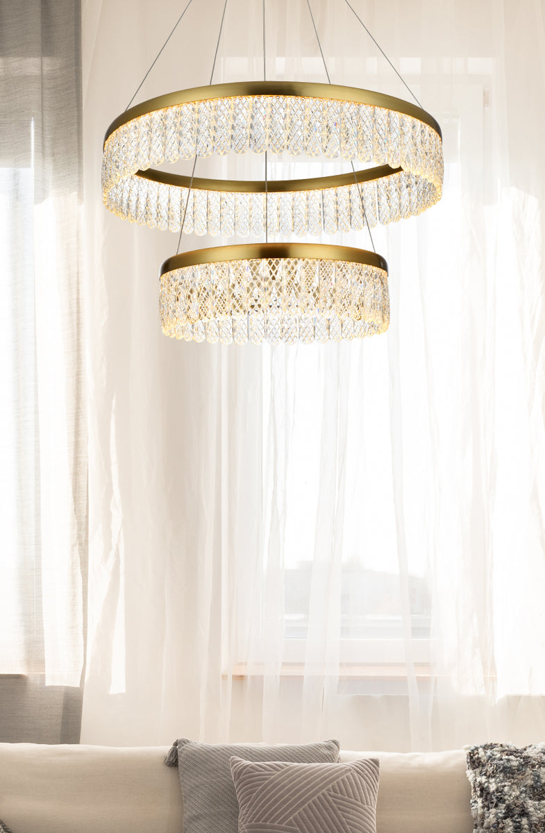 Rune 24 inch Adjustable LED chandelier in Satin Gold