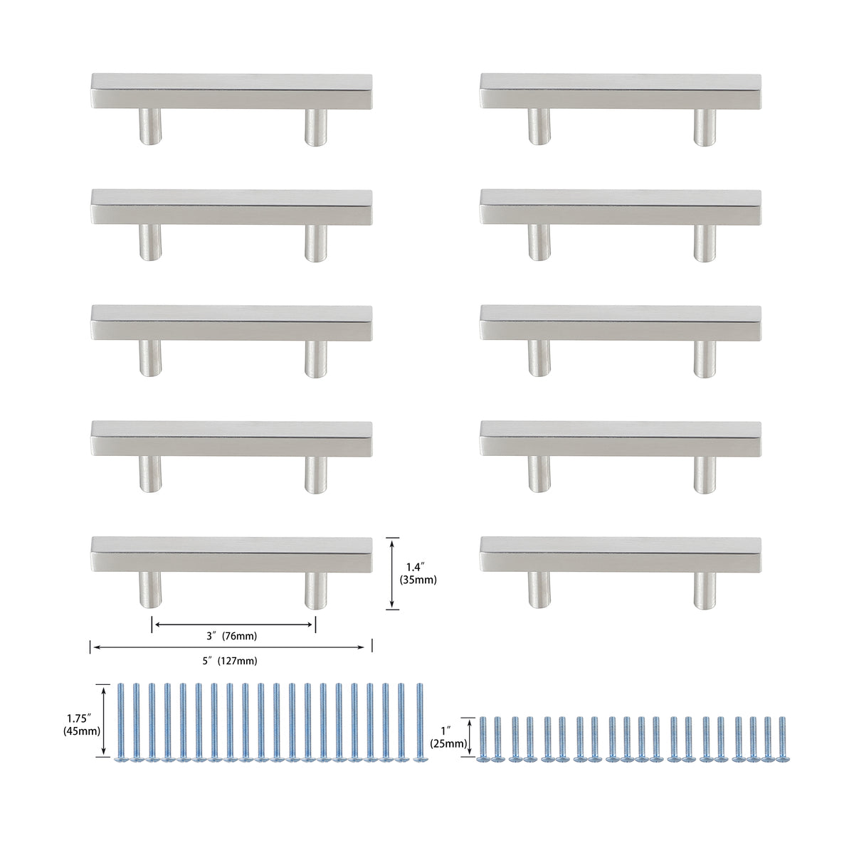Dior 3" Center to Center Brushed Nickel Bar Pull Multipack (set of 10)