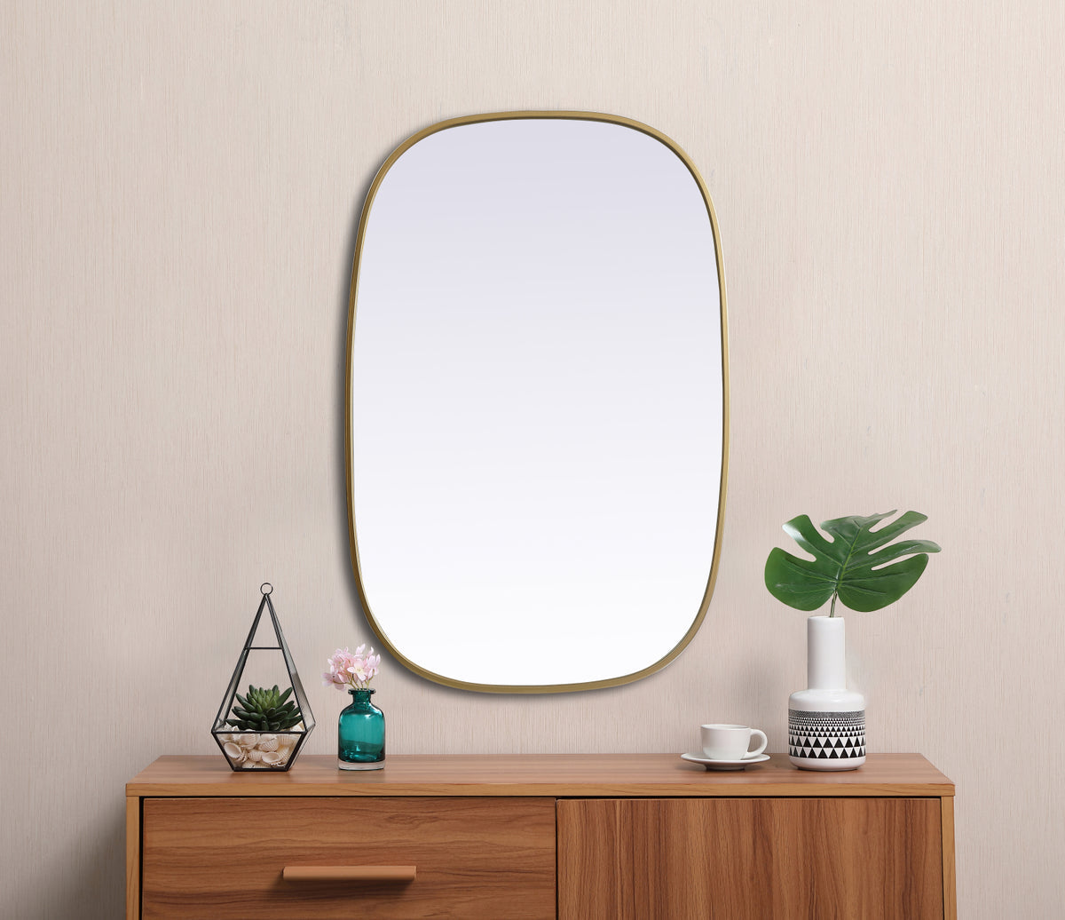Metal Frame Oval Mirror 24x36 Inch in Brass