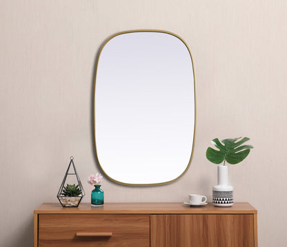 Metal Frame Oval Mirror 24x36 Inch in Brass