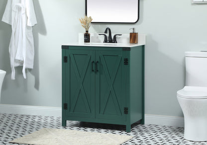 30 inch Single bathroom vanity in green with backsplash