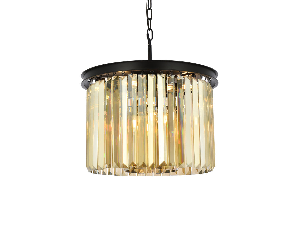 Sydney 6 light Matte Black Pendant Golden Teak (Smoky) Royal Cut Crystal