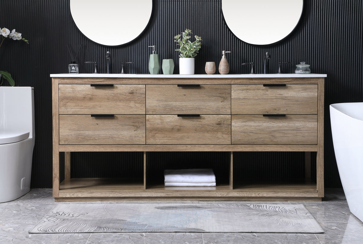 72 Inch Double Bathroom Vanity In Natural Oak