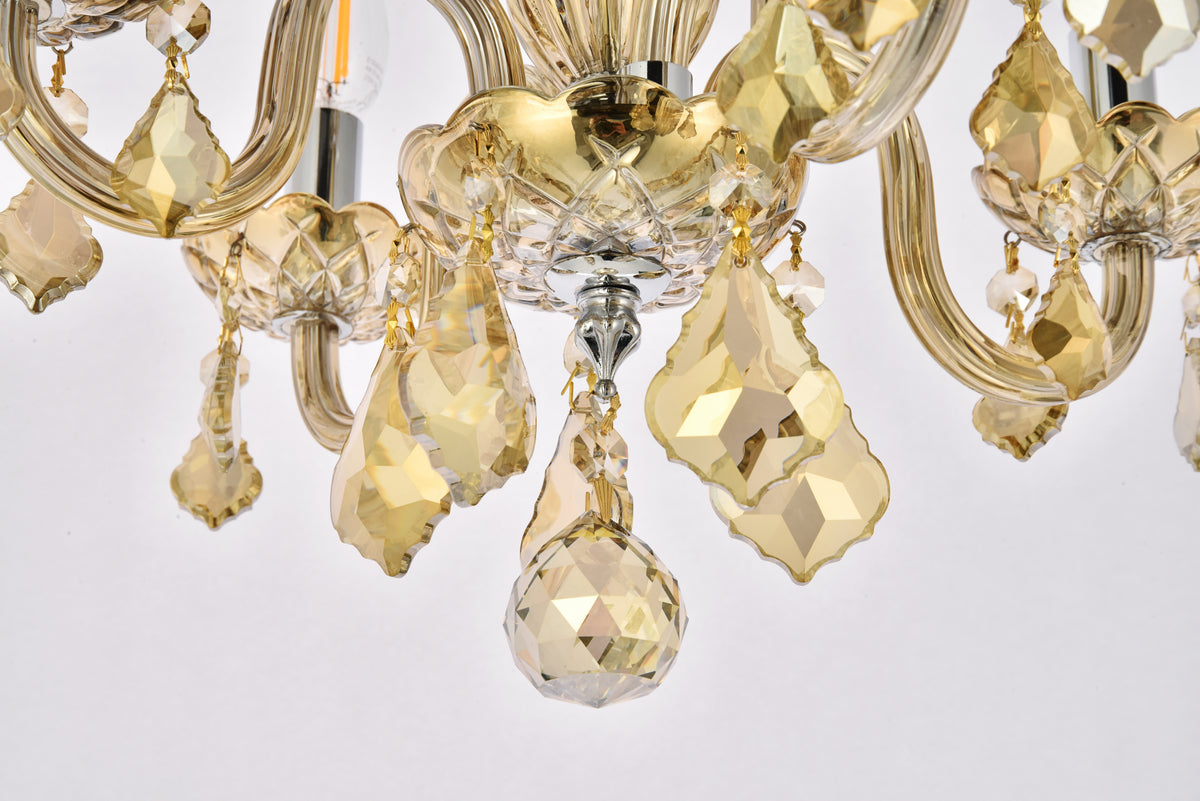 Rococo 4 light Golden Teak Pendant Golden Teak (Smoky) Royal Cut Crystal