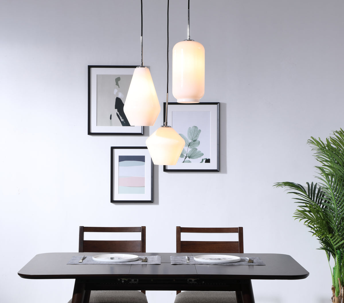 Gene 3 light Chrome and Frosted white glass pendant