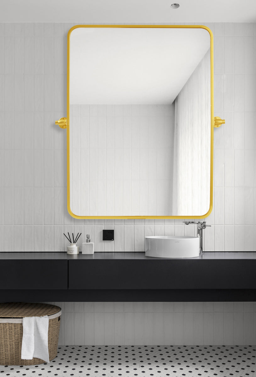 Soft corner pivot mirror 24x32 inch in gold