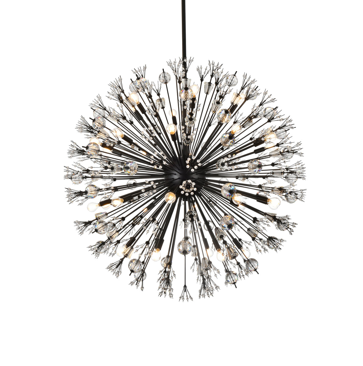 Vera 44 inch crystal starburst round pendant in black