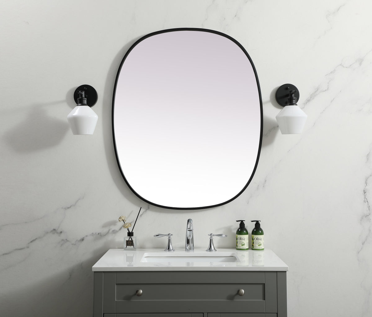 Metal Frame Oval Mirror 30x36 Inch in Black