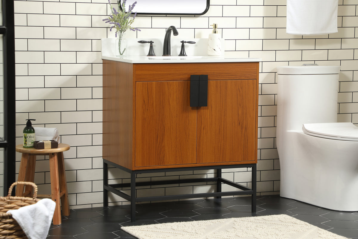 30 inch Single bathroom vanity in teak with backsplash