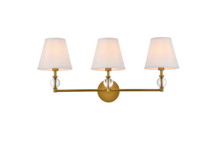 Bethany 3 lights bath sconce in brass with white fabric shade