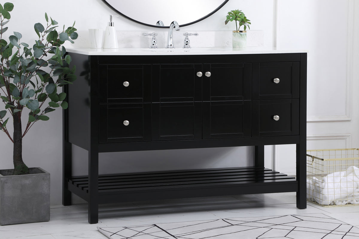 48 inch Single Bathroom Vanity in Black with Backsplash