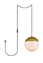 Eclipse 1 Light Brass plug in pendant With Frosted White Glass