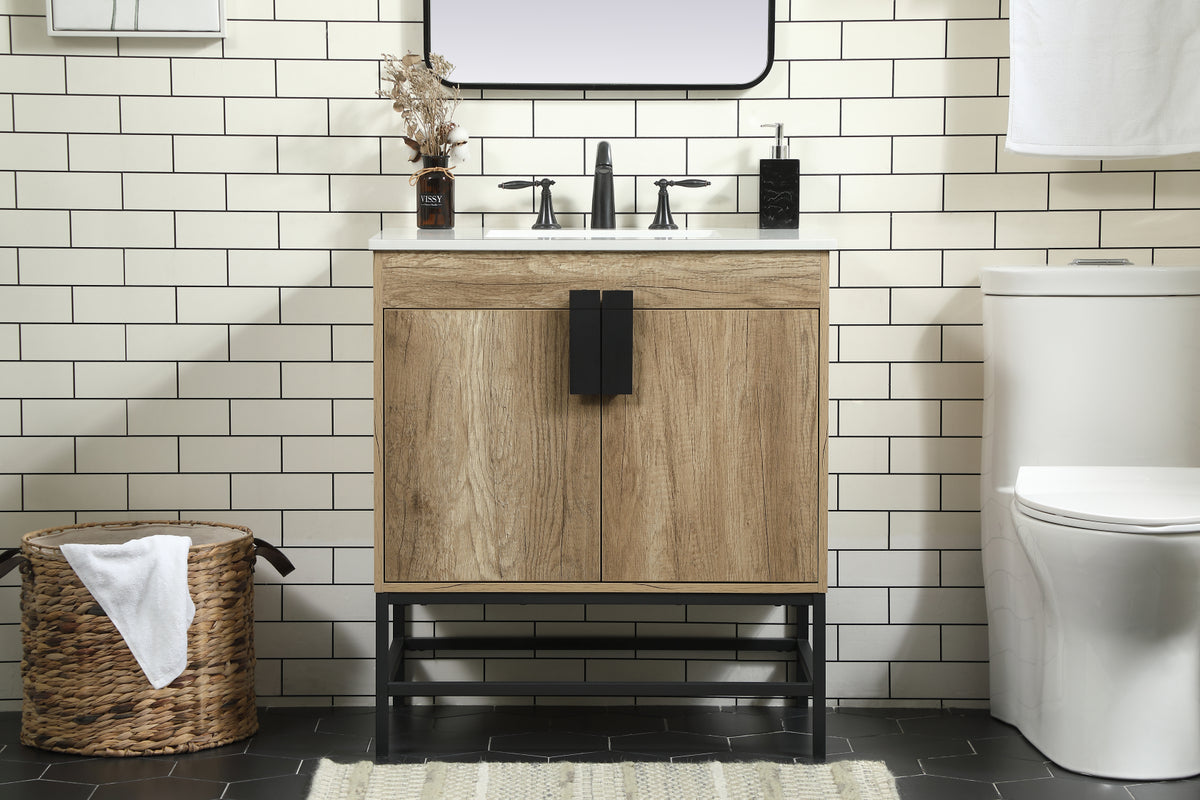 30 inch Single bathroom vanity in natural oak