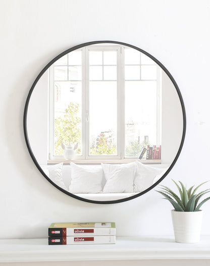 Metal frame Round Mirror 24 inch Black finish