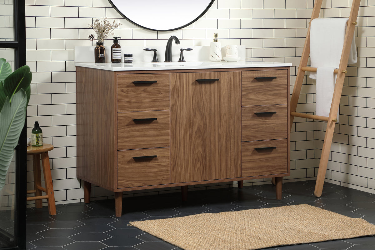 48 inch Single bathroom vanity in walnut brown with backsplash