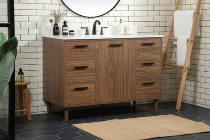 48 inch Single bathroom vanity in walnut brown with backsplash