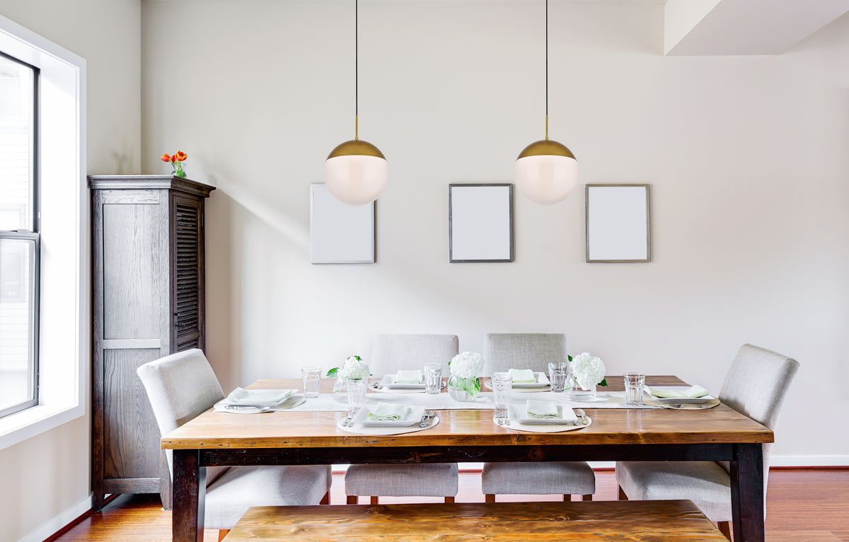 Eclipse 1 Light Brass Pendant With Frosted White Glass