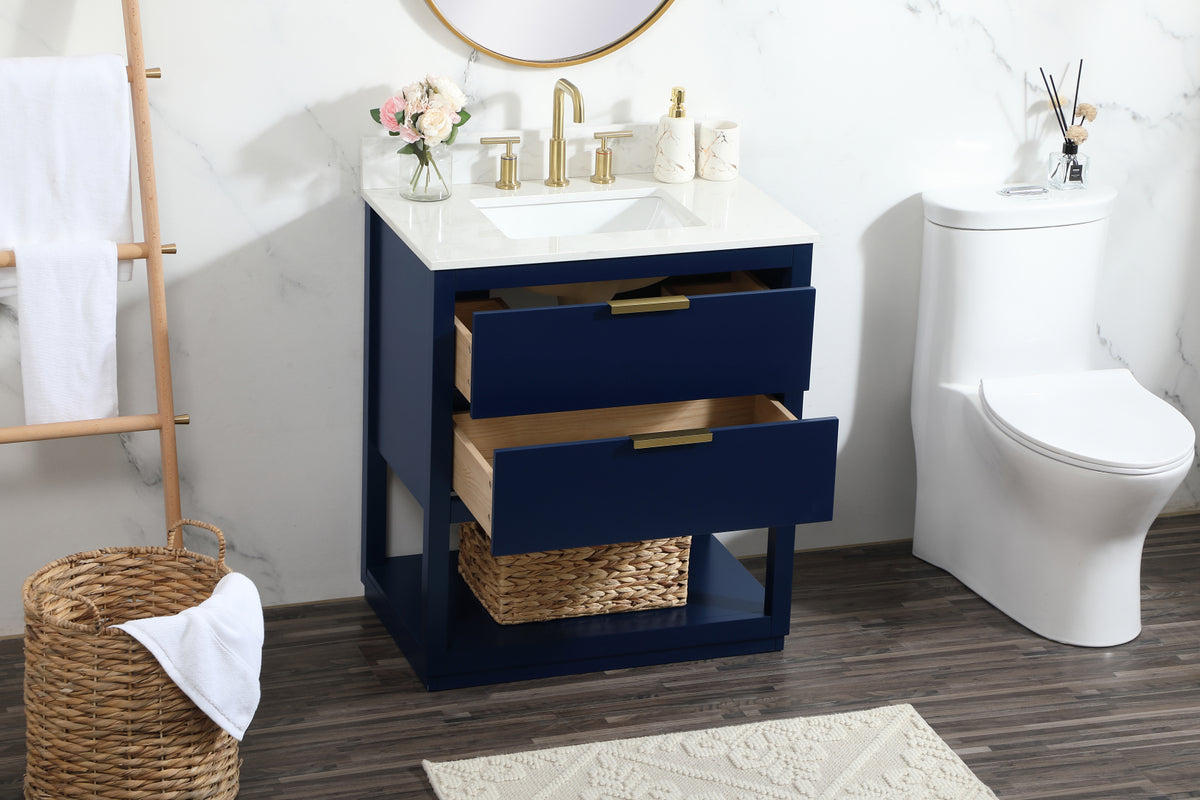 30 inch Single bathroom vanity in blue with backsplash