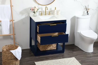 30 inch Single bathroom vanity in blue with backsplash