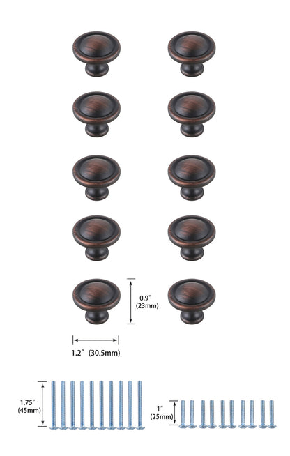 Garlande 1.2" Diameter Oil-rubbed Bronze Mushroom Knob Multipack (Set of 10)
