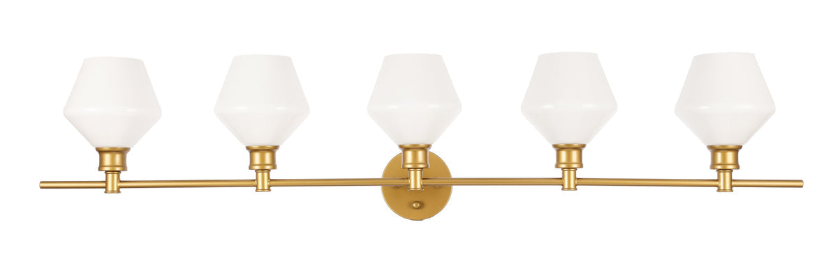 Gene 5 light Brass and Frosted white glass Wall sconce