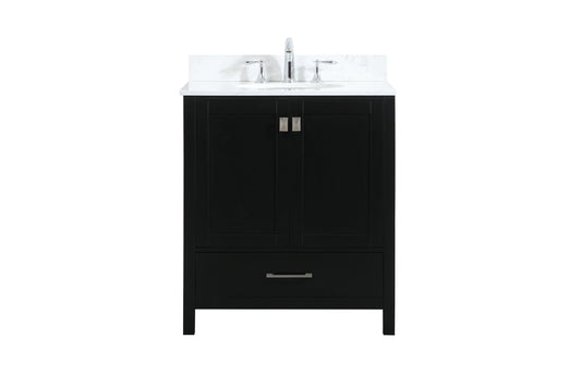30 inch Single bathroom vanity in black with backsplash