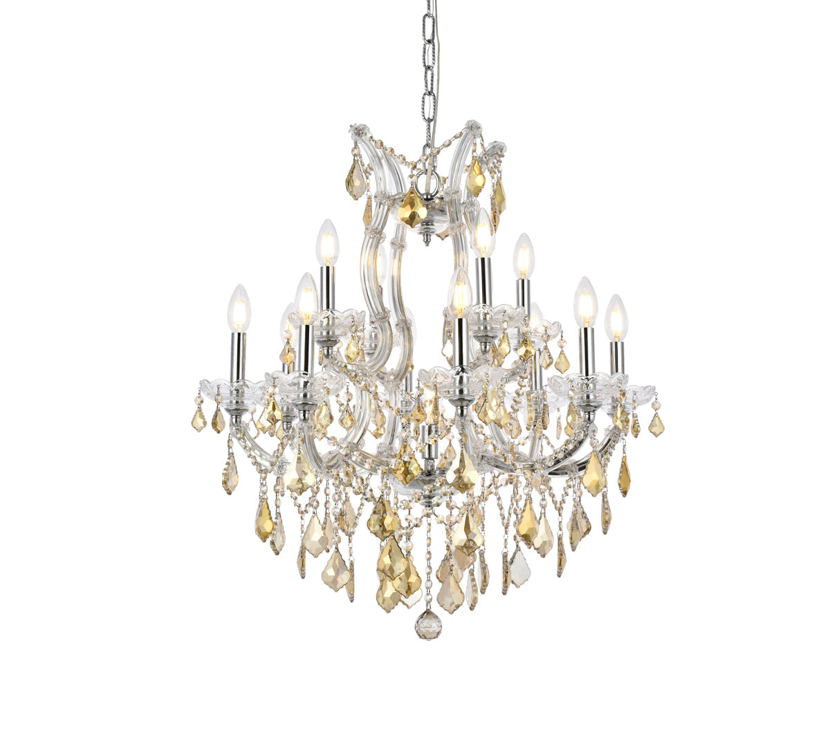 Maria Theresa 13 light Chrome Chandelier Golden Teak (Smoky) Royal Cut Crystal