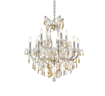 Maria Theresa 13 light Chrome Chandelier Golden Teak (Smoky) Royal Cut Crystal
