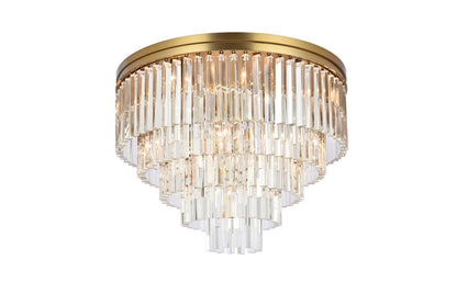 Sydney 32 inch round crystal flush mount in satin gold
