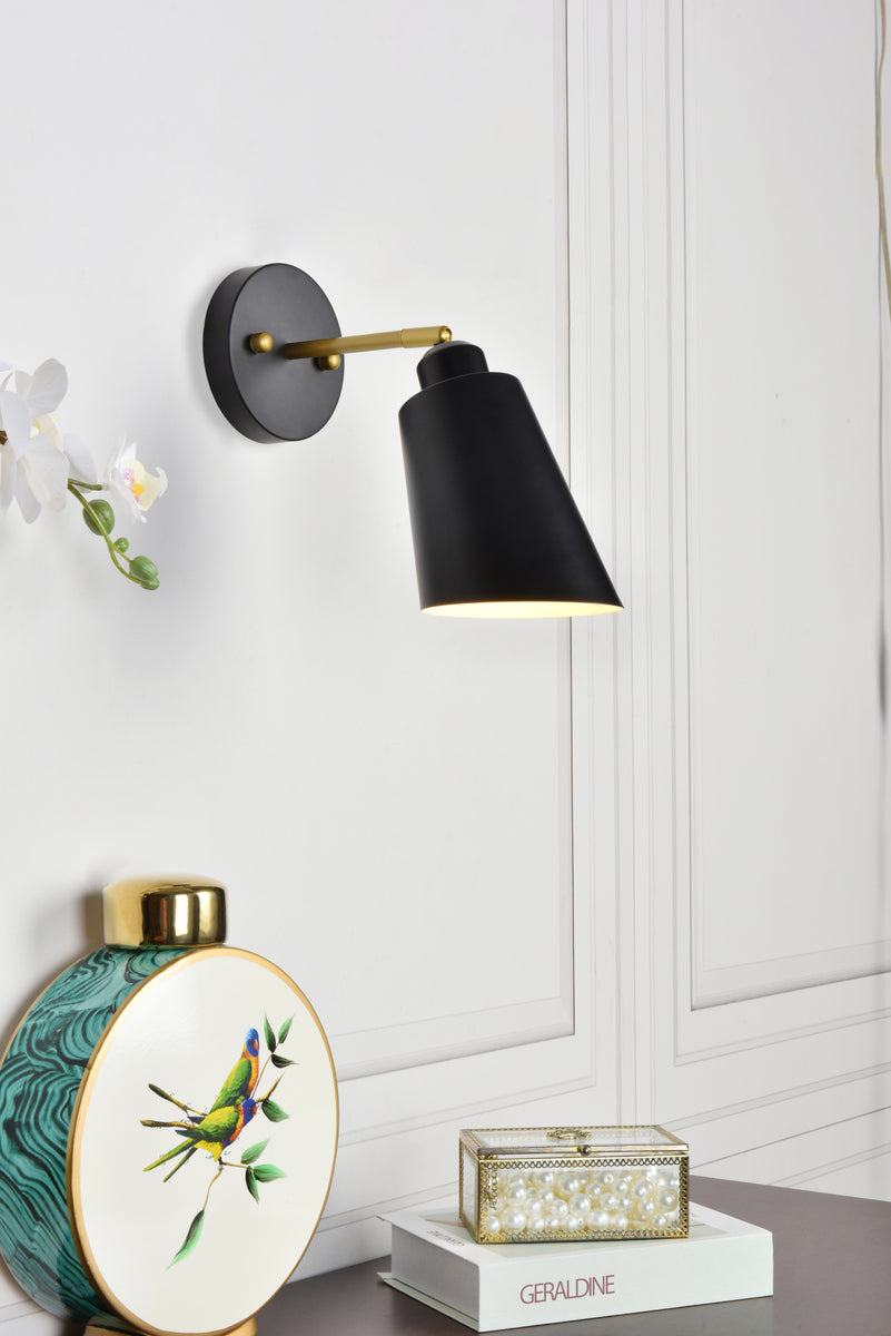 Halycon 5 inch black and brass wall sconce