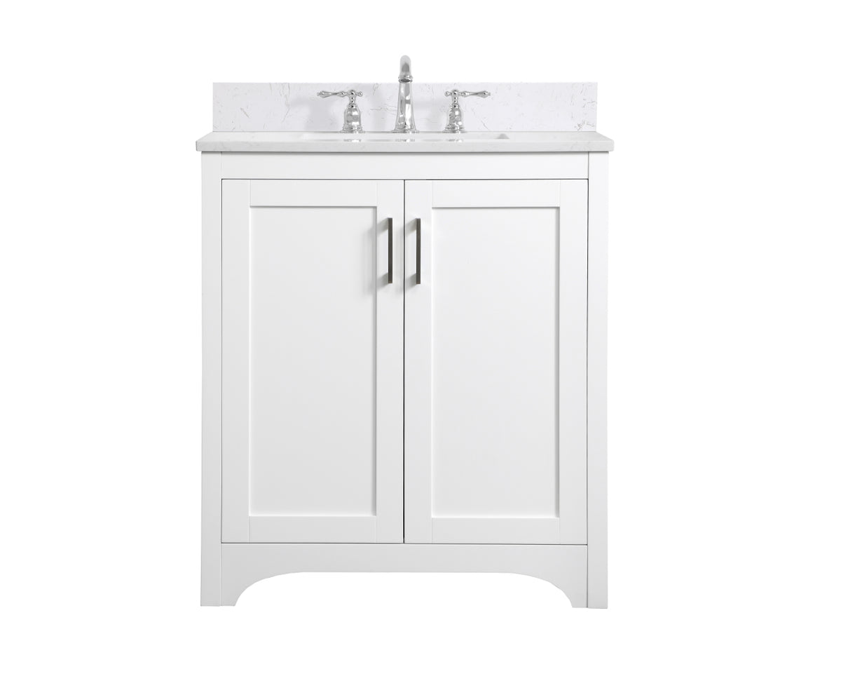 30 inch Single Bathroom Vanity in White with Backsplash