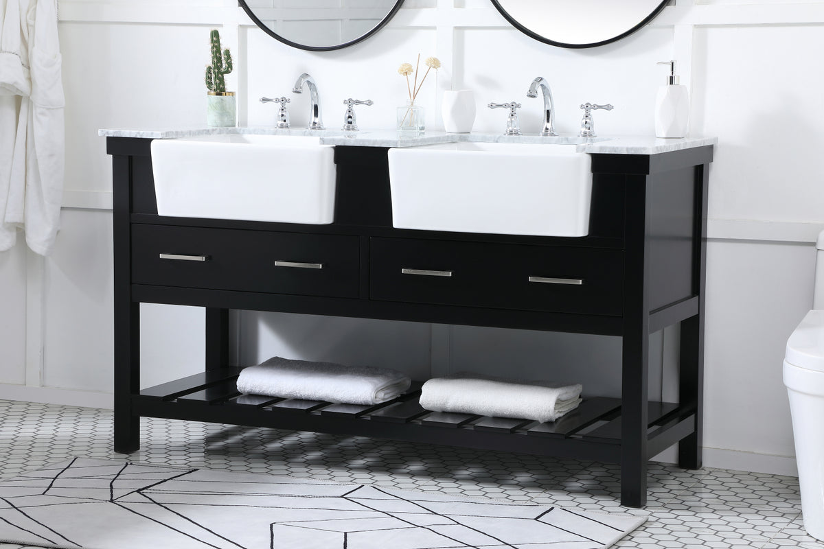 60 inch double bathroom vanity in black