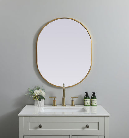 Metal Frame Oval Mirror 24x30 Inch in Brass
