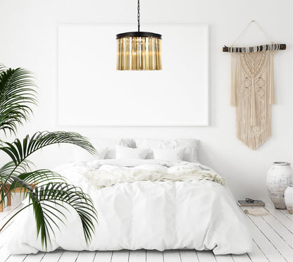 Sydney 6 light Matte Black Pendant Golden Teak (Smoky) Royal Cut Crystal