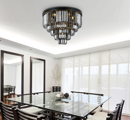 Sydney 17 light Matte Black Flush Mount Silver Shade (Grey) Royal Cut Crystal