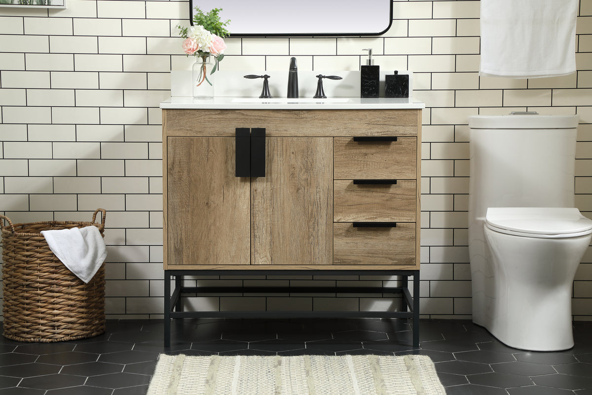 36 inch Single bathroom vanity in natural oak with backsplash