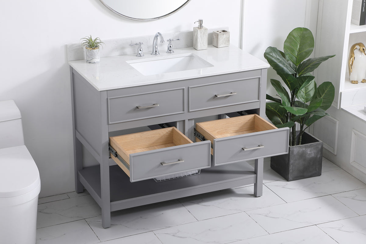 42 inch Single bathroom vanity in gray with backsplash