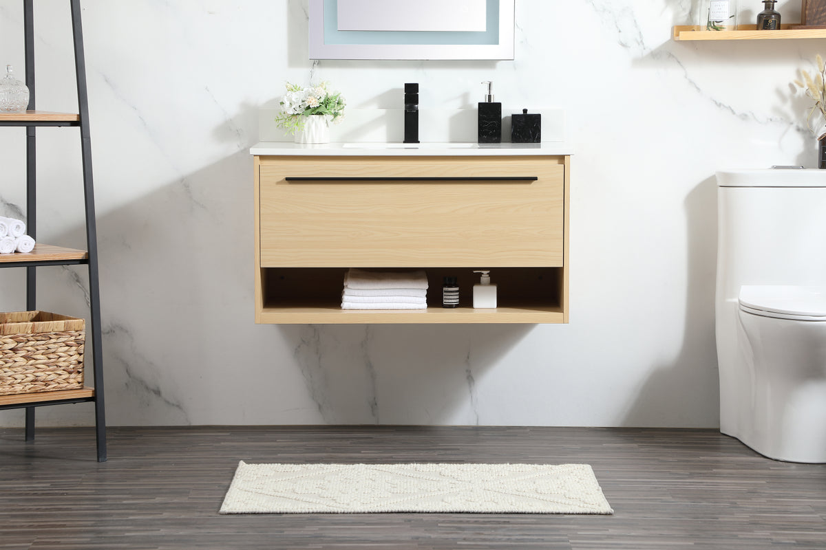 36 inch Single bathroom vanity in maple with backsplash