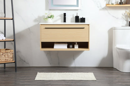 36 inch Single bathroom vanity in maple with backsplash